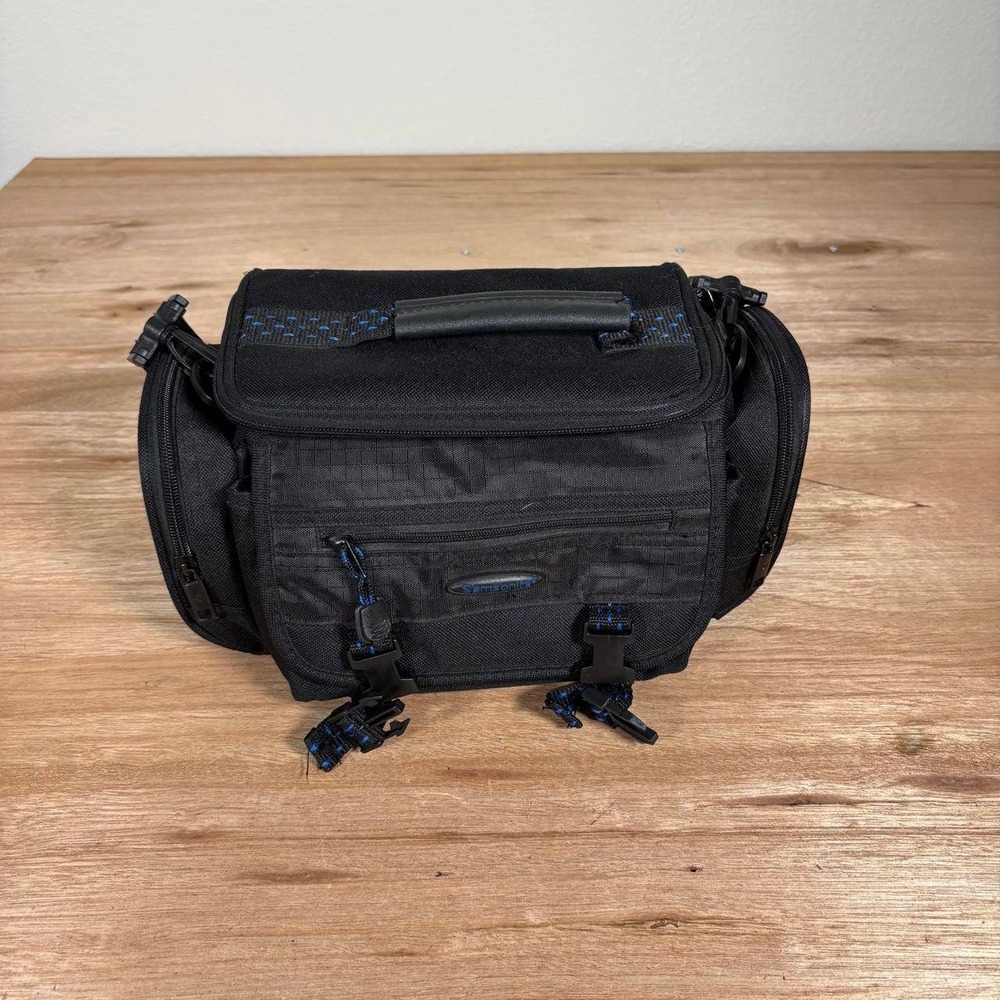Samsonite CameraBag Black Ballistic Nylon Blue Stitch Padded Shoulder Strap Case